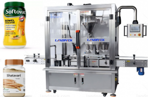 آلة تعبئة وتغطية الزجاجات الصغيرة للمسحوق الدوائي بدقة عالية وآلة تعبئة دوارة