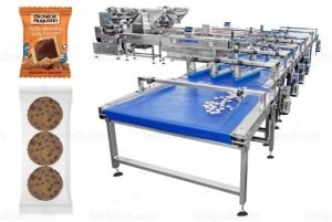 خط التغذية والفرز والتعبئة الأوتوماتيكي الأفقي للمنتجات المخبزية