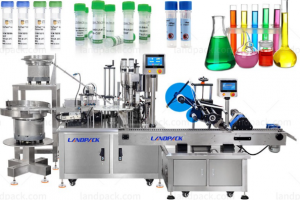 ماكينة تعبئة وتغطية أنابيب الاختبار الدوائية السائلة الدقيقة ذات النظام الدوار